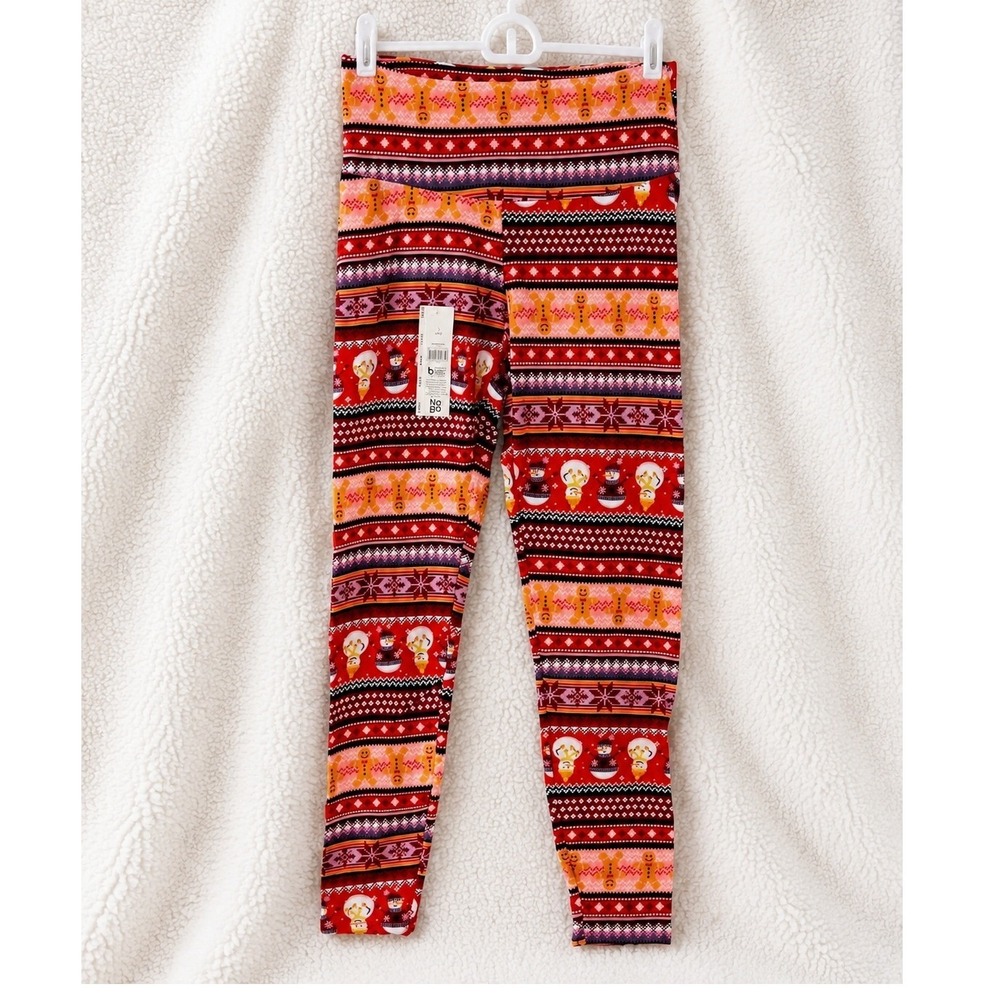 Nobo Christmas Holiday Leggings Size Small Snowmen Snowman Gingerbread Snowflake